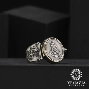 1 Rota Ve Pusula Gümüş Erkek Yüzük Modeli