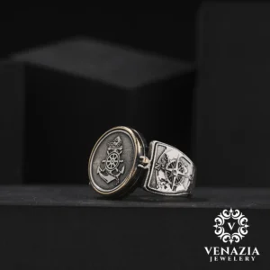 2 Rota Ve Pusula Gümüş Erkek Yüzük Modeli