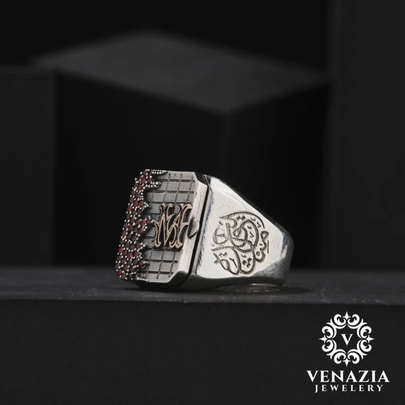 2 Harf Kapaklı Gümüş Erkek Yüzük Modeli