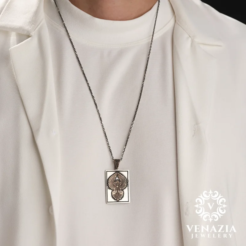 6 Anka Kuşu Ve Harfli Gümüş Kolye Modeli