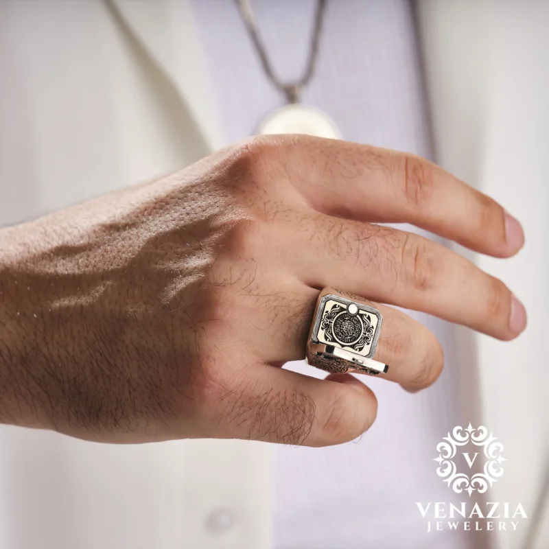 7 Harf Kapaklı Gümüş Erkek Yüzük Modeli