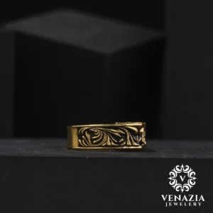 Gold Kaplama Gravürlü Gümüş Yüzük