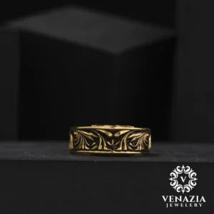 Gold Kaplama Gravürlü Gümüş Yüzük