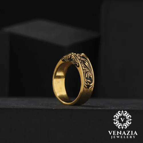 Gold Kaplama Gravürlü Gümüş Yüzük