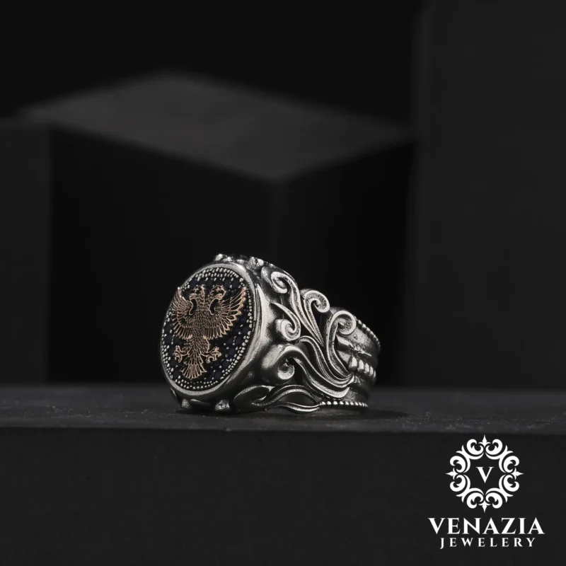 Çift Başlıklı Kartal Gümüş Yüzük Modeli