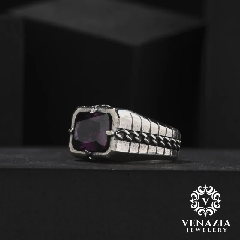 VENAZIA 14 AGUSTOS 20230411 Ametist Taşlı Gümüş Yüzük Modeli