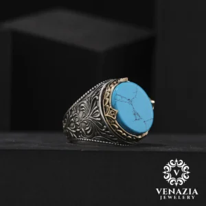 VENAZIA 14 AGUSTOS 20230417 Çift Başlıklı Gümüş Erkek Yüzük Modeli