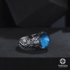 VeNAZIA 30-10-20232559 copy Sarmaşık Akuamarin Taşlı Gümüş Yüzük