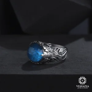 VeNAZIA 30-10-20232560 copy Sarmaşık Akuamarin Taşlı Gümüş Yüzük