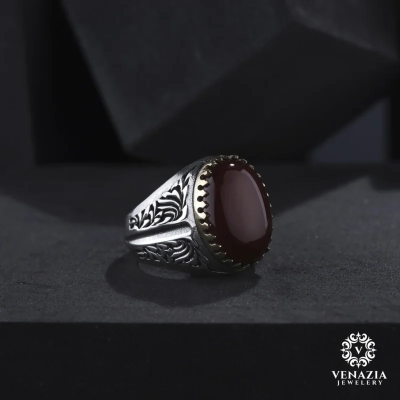 Akik Taşlı Gümüş Yüzük Modeli