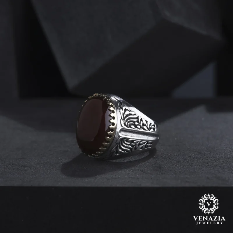 Akik Taşlı Gümüş Yüzük Modeli