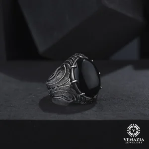 VeNAZIA 30-10-20232623 copy Siyah Akik Taşlı Gümüş Yüzük Modeli