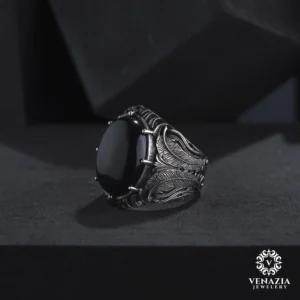 VeNAZIA 30-10-20232625 copy Siyah Akik Taşlı Gümüş Yüzük Modeli