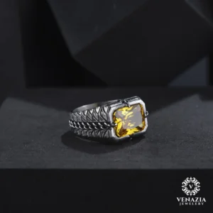 Sitrin Taşlı Gümüş Erkek Yüzük Modeli