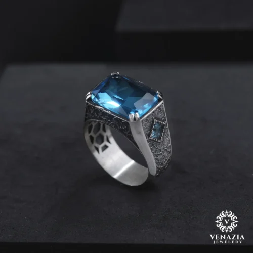 Taşlı Gümüş Erkek Yüzük Modeli