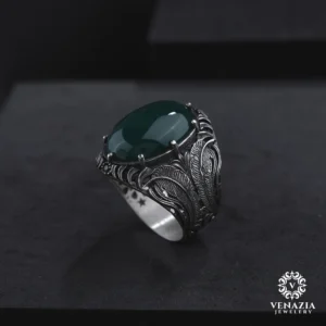 VeNAZIA 30-10-20232907 copy Yeşil Akik Taşlı Gümüş Yüzük