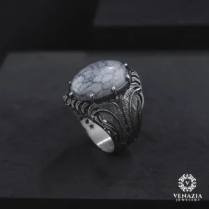 Beyaz Akik Taşlı Gümüş Yüzük