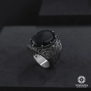 VeNAZIA 30-10-20232910 copy Siyah Akik Taşlı Gümüş Yüzük Modeli