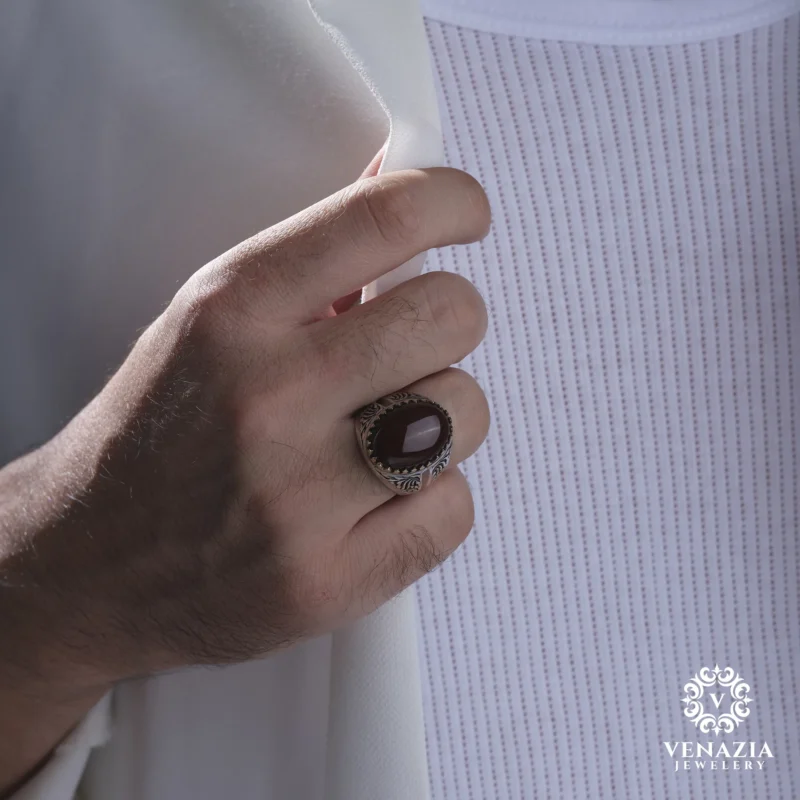 Akik Taşlı Gümüş Yüzük Modeli