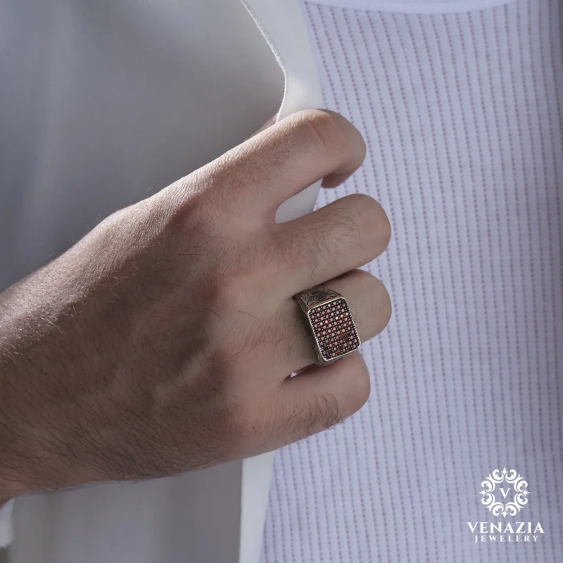 VeNAZIA 30-10-20233062 copy Taşlı Gümüş Erkek Yüzük Modeli