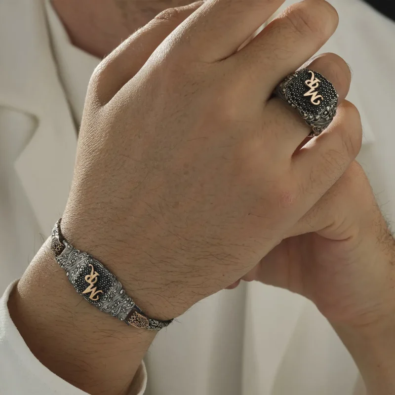 Eşlere Özel Harfli Bileklik Yüzük Set