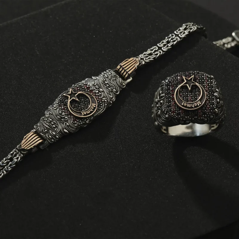 İsimli Ayyıldız Gümüş Yüzük Bileklik Modeli