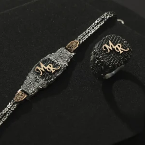 Eşlere Özel Harfli Bileklik Yüzük Set