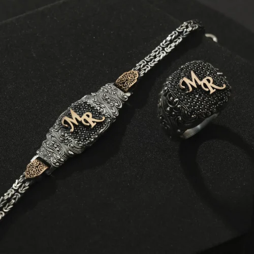 Eşlere Özel Harfli Bileklik Yüzük Set