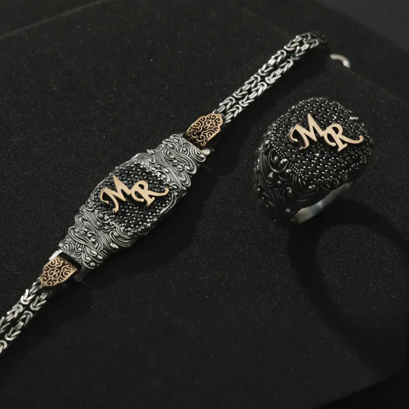 Eşlere Özel Harfli Bileklik Yüzük Set