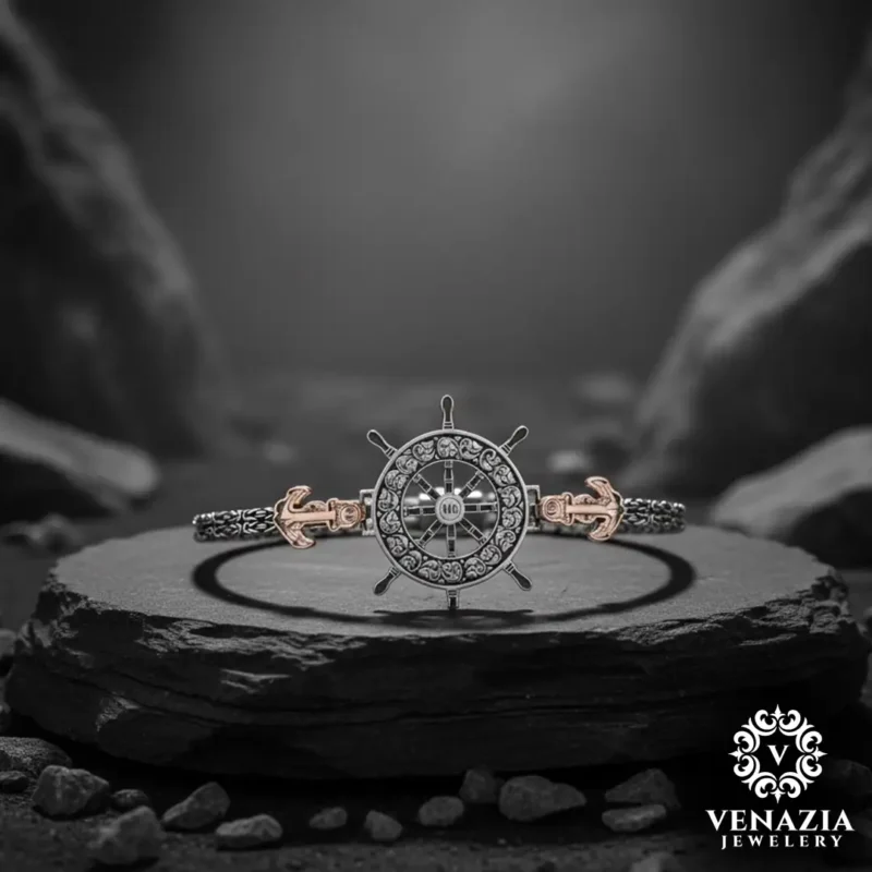 1 (10) Çapa Dümen Gümüş bileklik Modeli