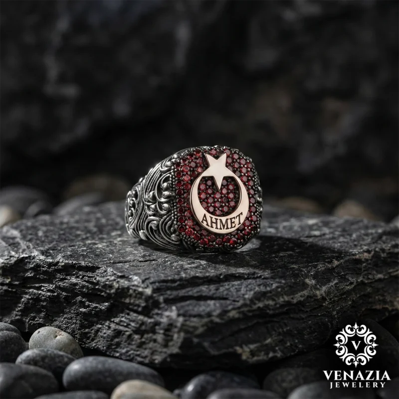 İsimli Ayyıldız Gümüş Yüzük Modeli