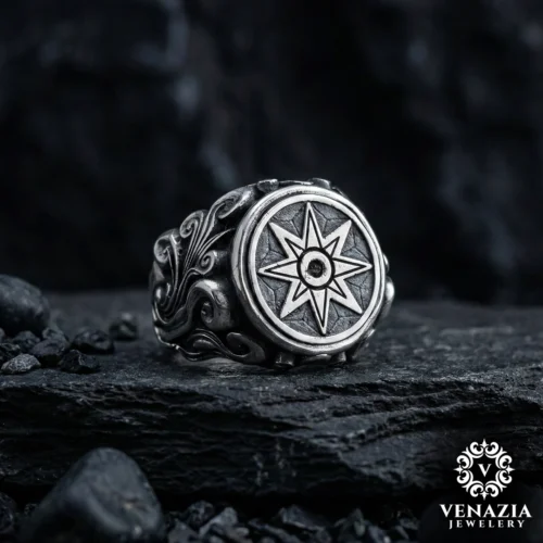 1 Kutup Yıldızı Gümüş Erkek Yüzük Modeli