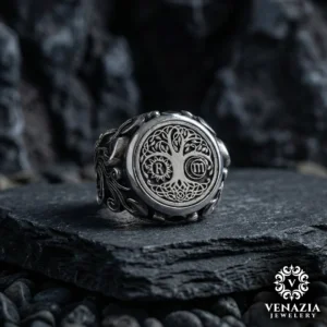 1 Hayat Ağacı Gümüş Erkek Yüzük Modeli