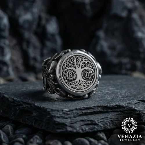 1 Hayat Ağacı Gümüş Erkek Yüzük Modeli