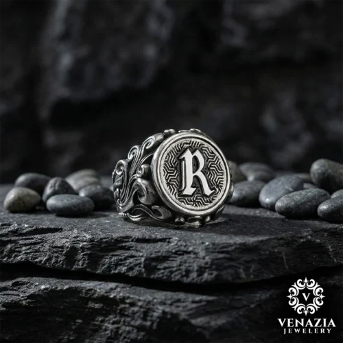 1 Harfli Gümüş Erkek Yüzük Modeli