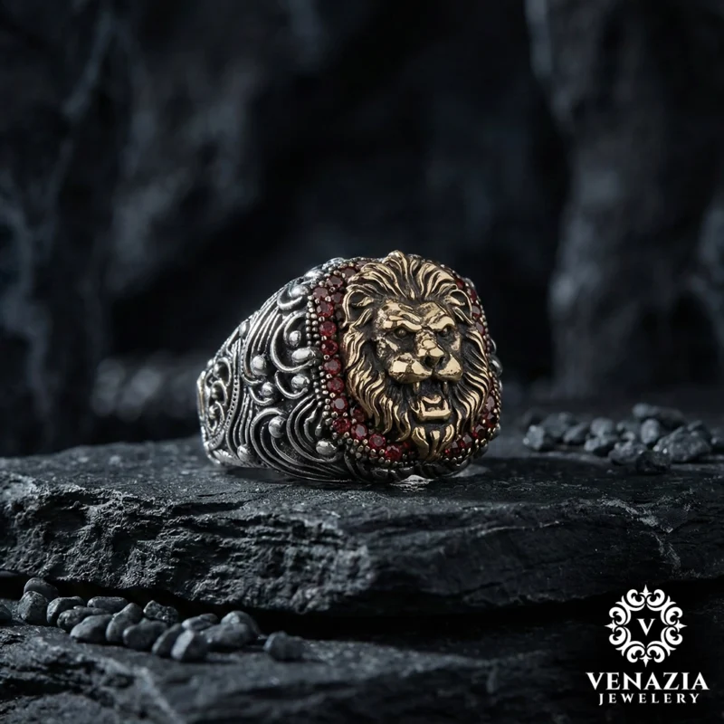 1 Aslan Gümüş Erkek Yüzük Modeli