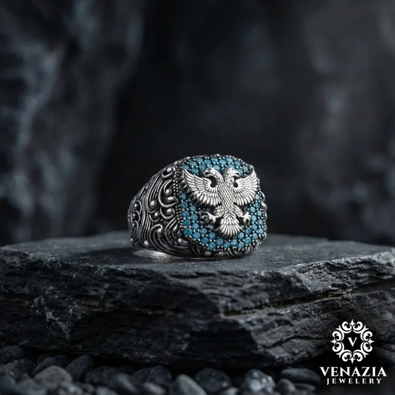 1 Çift Başlı Kartal Gümüş Erkek Yüzük Modeli