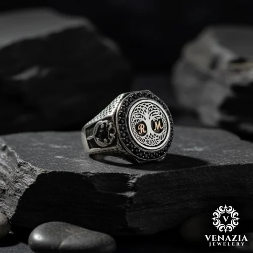 1 Hayat Ağacı Gümüş Erkek Yüzük Modeli