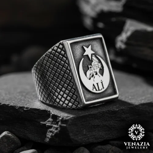 1 Ay Yıldız Gümüş Yüzük Modeli