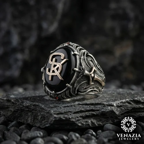 1 Harfli ve Kılıç Motifli Gümüş Yüzük