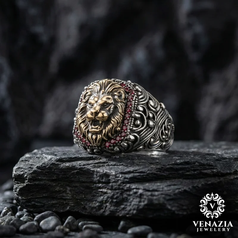 2 Aslan Gümüş Erkek Yüzük Modeli