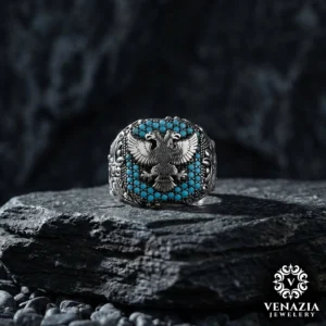 2 Çift Başlı Kartal Gümüş Erkek Yüzük Modeli