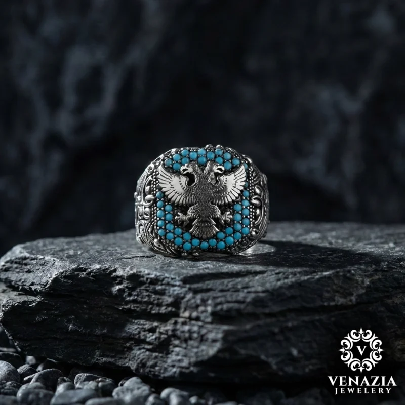 2 Çift Başlı Kartal Gümüş Erkek Yüzük Modeli