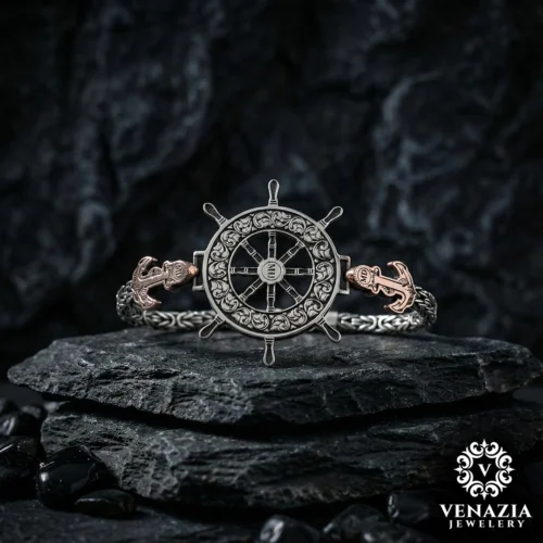 Çapa Dümen Gümüş bileklik Modeli