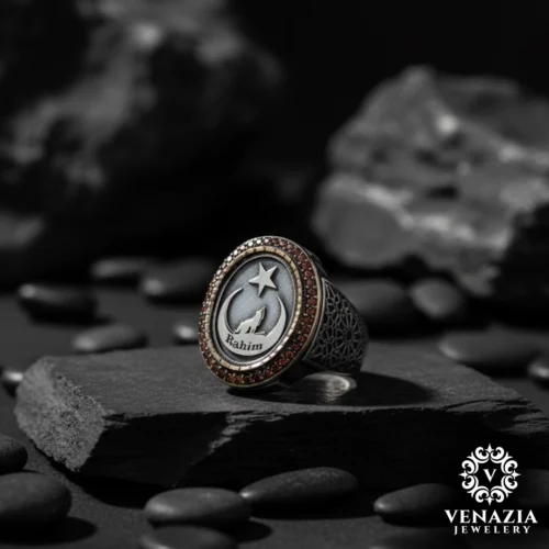 2 İsimli Ay Yıldız Gümüş Yüzük