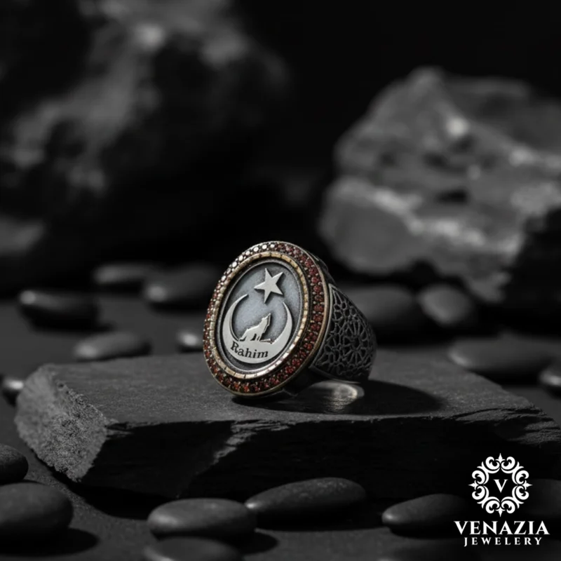 2 İsimli Ay Yıldız Gümüş Yüzük