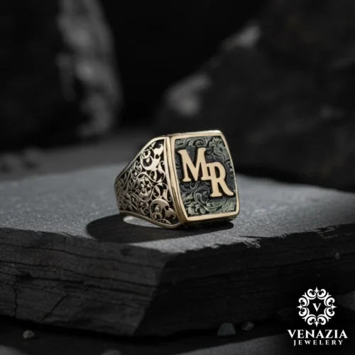 2 Harfli Gümüş Erkek Yüzük Modeli