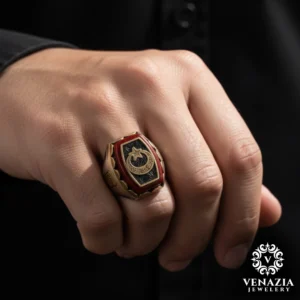 Motifli Ay Yıldız Gümüş Yüzük