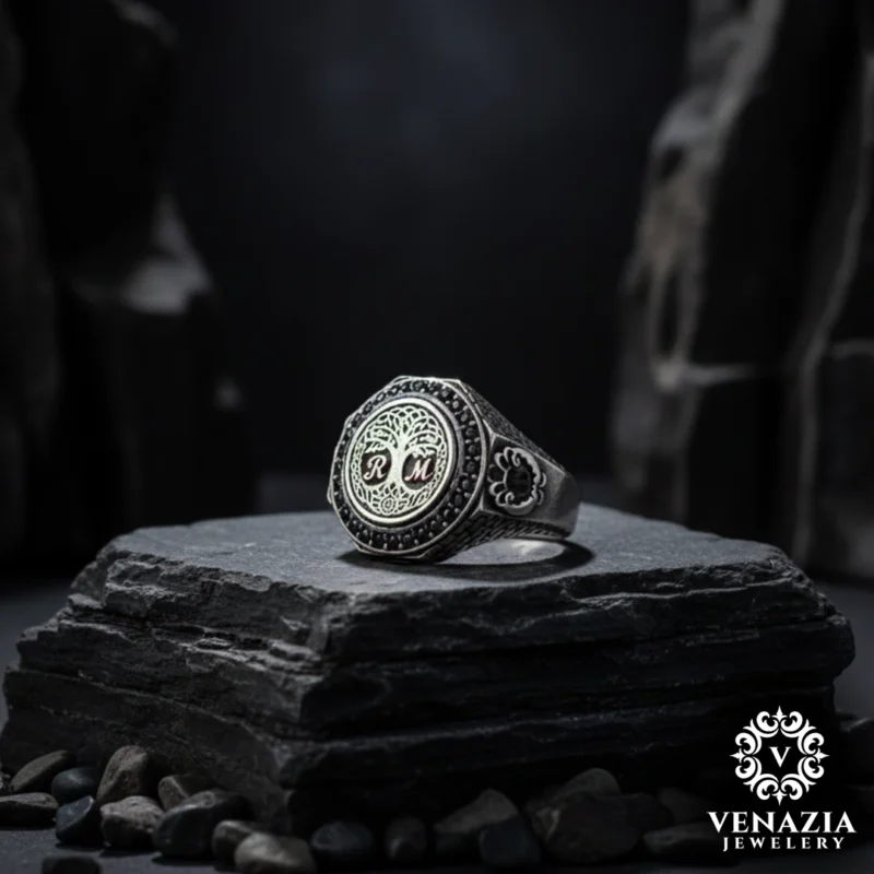 Hayat Ağacı Gümüş Erkek Yüzük Modeli