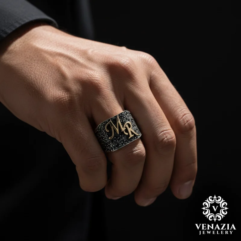 Eşlere Özel Harfli Gümüş Yüzük Modeli